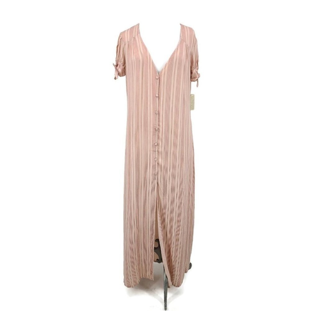 New Flynn Skye Ale Maxi Dress Womens M Rose Pink Rayon Stripe Button Front
